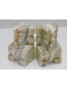 Onyx Mexican Bookends Heavy Tribal Carved Aztec Mayan Bookends JC264